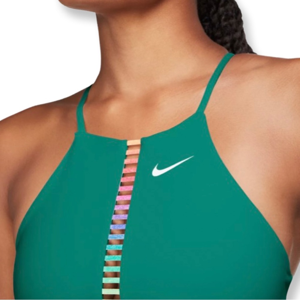 Nike Dri-FIT Indy Bra Rainbow Ladder Crossback Sports Bra Neptune Green - Picture 2 of 5